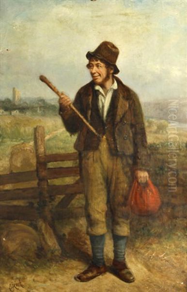 A Traveller On A Country Lane Oil Painting by Charles Henry Cook