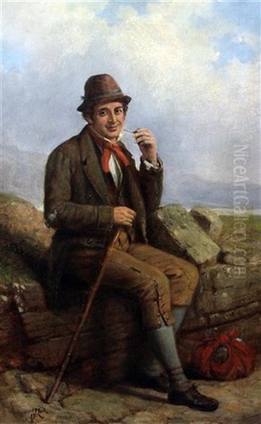 Seated Irishman Smoking A Pipe Oil Painting by Charles Henry Cook