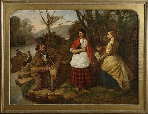 A Welcome Rest, Figures By A Lake At The Edge Of A Wood Killarney Oil Painting by Charles Henry Cook