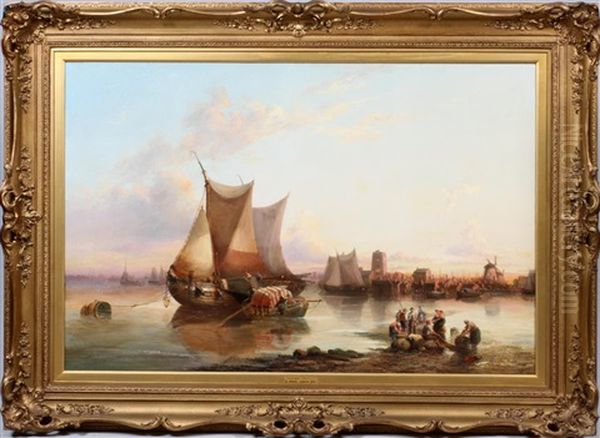 Rotterdam Harbour Oil Painting by Ebenezer Wake Cook