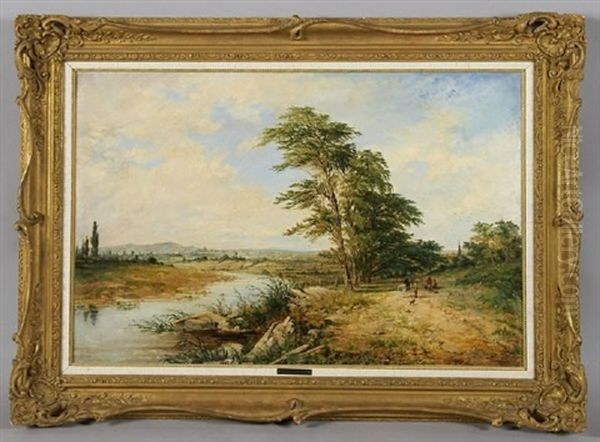 An English Pastoral Scene With Five Figures In The Background Oil Painting by Ebenezer Wake Cook