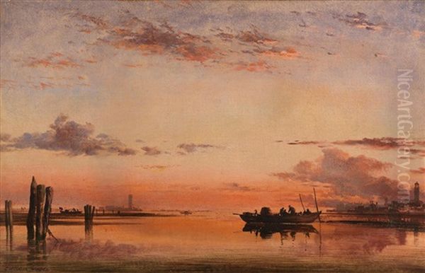 Santa Maria Della Salute, Evening; Sunset On The Lagoon Of Venice, With The Church Of Isola Di San Giorgio In Alga In The Distance Oil Painting by Edward William Cooke