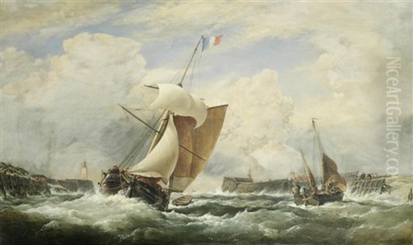 French Sloop Entering The Harbour Of Treport Oil Painting by Edward William Cooke