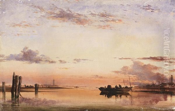 Santa Maria Della Salute, Evening; Sunset On The Lagoon Of Venice, With The Church Of Isola Di San Giorgio In Alga In The Distance Oil Painting by Edward William Cooke