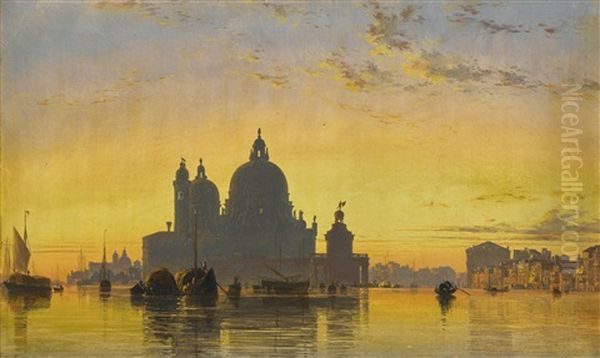 Venice, Sunset Behind The Church Of Santa Maria Della Salute Oil Painting by Edward William Cooke