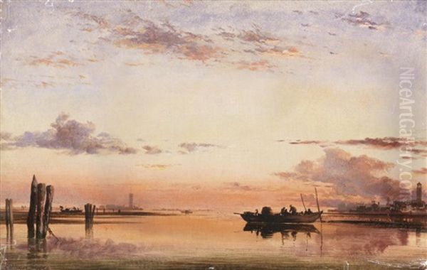 Santa Maria Della Salute, Evening; Sunset On The Lagoon Of Venice, With The Church Of Isola Di San Giorgio In Alga In The Distance (pair) Oil Painting by Edward William Cooke