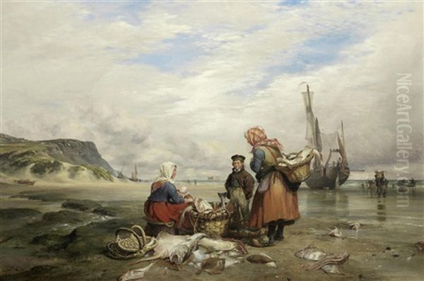 Fisherfolk On The Shore Oil Painting by Edward William Cooke