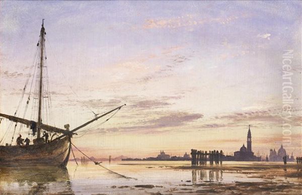 View Across The Lagoon, Venice, Sunset Oil Painting by Edward William Cooke