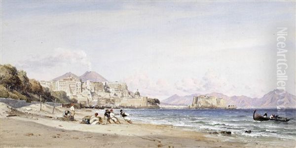 Naples From Mergellina With The Castel Dell'ovo And Vesuvius Beyond by Edward William Cooke