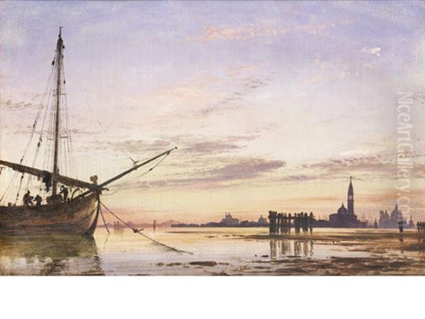 View Across The Lagoon, Venice, Sunset Oil Painting by Edward William Cooke