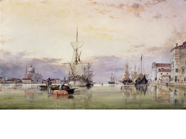 The Canale Della Giudecca With Redentore Beyond (+ The Dogana Di Mare With San Giorgio Maggiore Beyond; Pair) Oil Painting by Edward William Cooke