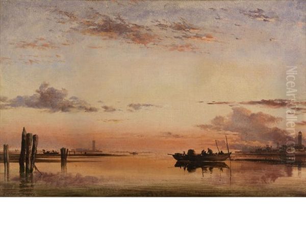 Santa Maria Della Salute, Evening (+ Sunset On The Lagoon Of Venice, With The Church Of Isola Di San Giorgio In Alga In The Distance; Pair) Oil Painting by Edward William Cooke