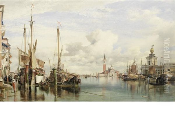 Trabaccoli Carrying Wood, San Giorgio Maggiore And The Dogana Beyond Oil Painting by Edward William Cooke