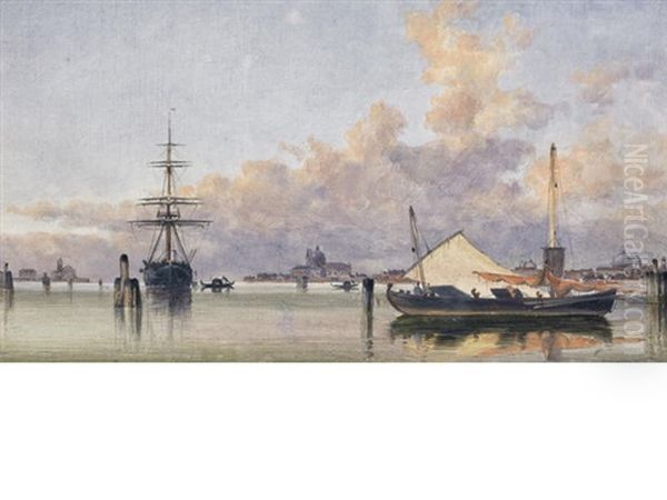 Boats On The Venetian Lagoon Oil Painting by Edward William Cooke