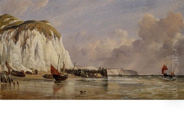 The Seashore At Bonchurch, Isle Of Wight Oil Painting by Edward William Cooke