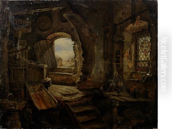 The Upper Floor Of Rembrandt's Father's Mill, Koukerk Oil Painting by Edward William Cooke