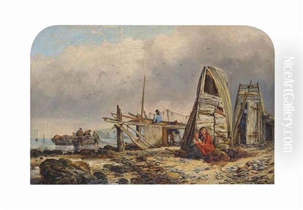 Fisherfolk On A Beach by Edward William Cooke