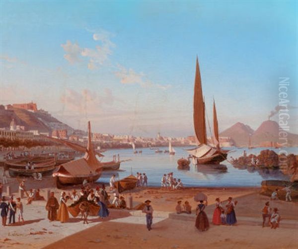 Naples With Vesuvius Beyond Oil Painting by Edward William Cooke