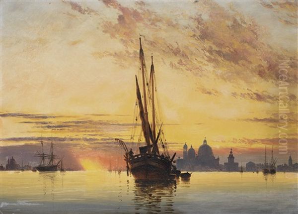 Sunset, Venice, Santa Maria Della Salute In The Distance Oil Painting by Edward William Cooke