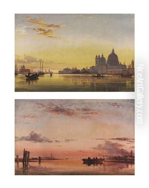 Sunset On The Lagoon Of Venice, Church Of Isola Di San Giorgio In Alga In The Distance (+ Santa Maria Della Salute, Venice: Evening; 2 Works) Oil Painting by Edward William Cooke