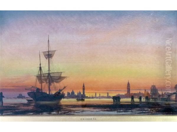 Venice, Looking From The Lagoon Towards Guidecca At Sunset Oil Painting by Edward William Cooke