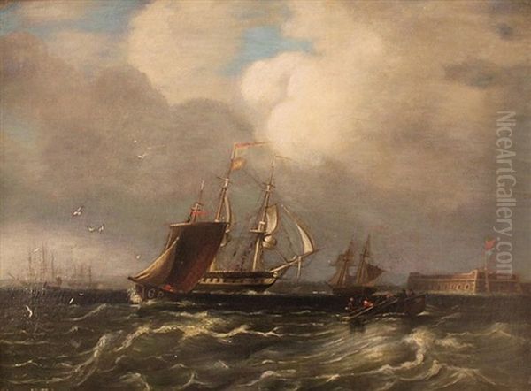 Frigate, Running Into Portsmouth Harbour Oil Painting by Edward William Cooke