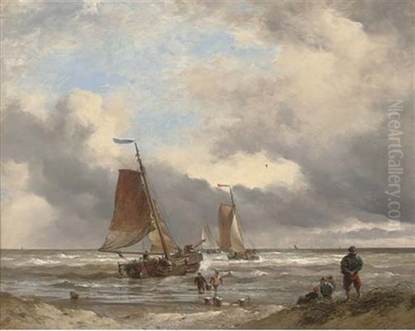 Landing The Catch At Scheveningen Oil Painting by Edward William Cooke