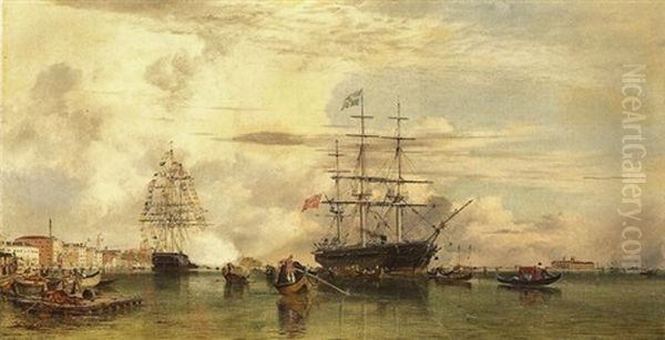 The Arrival Of Otho, Ex-king Of Greece, At Venice, 29th October, 1862, In H.m. Corvette 'scyla', 21 Guns... Oil Painting by Edward William Cooke