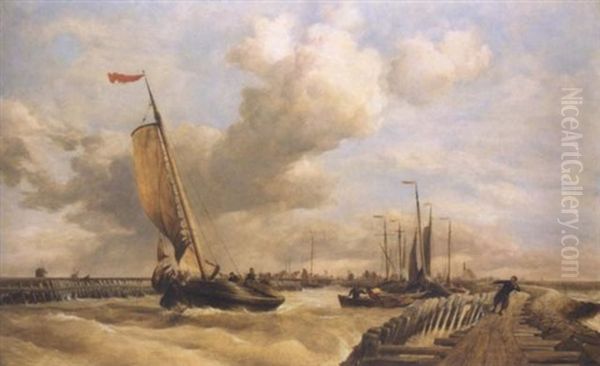 A Fishing Port, Broeckenhaven Harbour Fo The Zuider Zee Oil Painting by Edward William Cooke