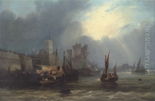 Shipping Off Portsmouth Harbour Oil Painting by Edward William Cooke