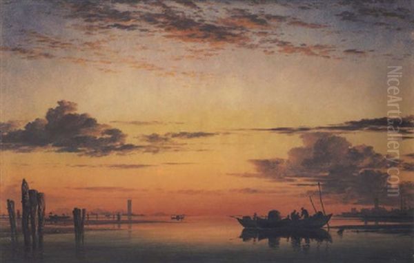 Sunset On The Lagune Of Venice, The Church Of San Giorgio In Alga In The Distance Oil Painting by Edward William Cooke