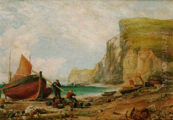 A Beach Scene, Etretat Oil Painting by Edward William Cooke