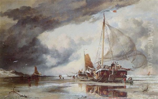 On The Dutch Coast At Camperdown: A Squally Day - Tide Out Oil Painting by Edward William Cooke