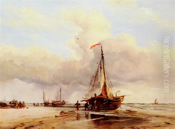 On The Beach, Scheveningen Oil Painting by Edward William Cooke