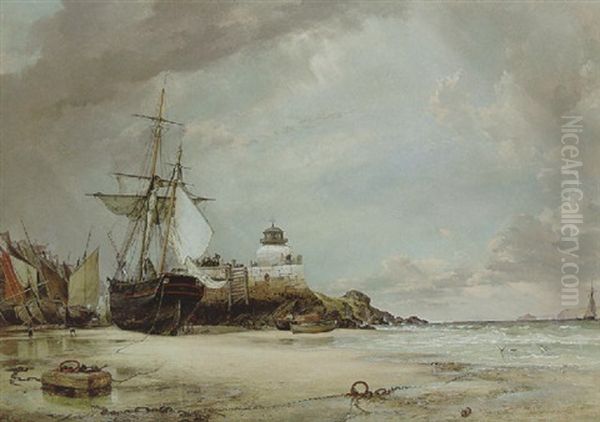 The Pier And Bay Of St.ives, Cornwall Oil Painting by Edward William Cooke