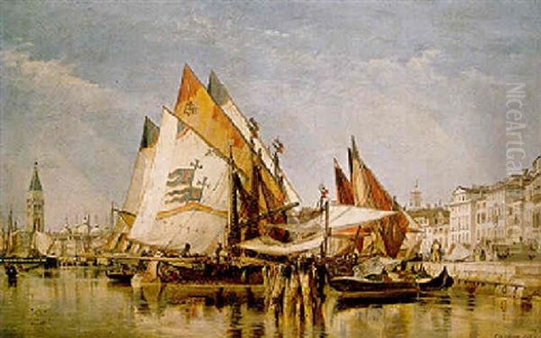 The Riva Degli Schiavone, Venice Oil Painting by Edward William Cooke