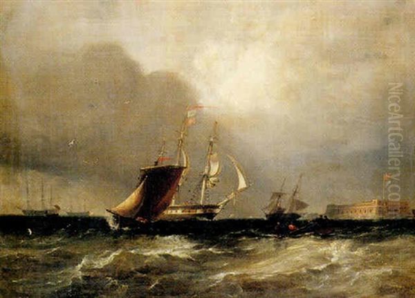 Vessels Off Portsmouth In A Storm Oil Painting by Edward William Cooke