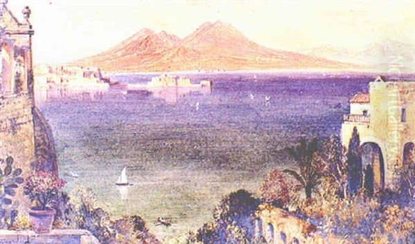 Vesuvius And Castel Del Ovo From Villa Cedroni, Posillipo Oil Painting by Edward William Cooke