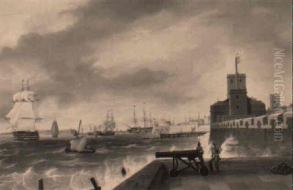 The Battery, Portsmouth Harbour Oil Painting by Edward William Cooke