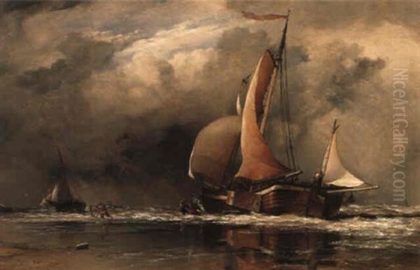 On Shore For A Tide: Coast Of Holland Oil Painting by Edward William Cooke