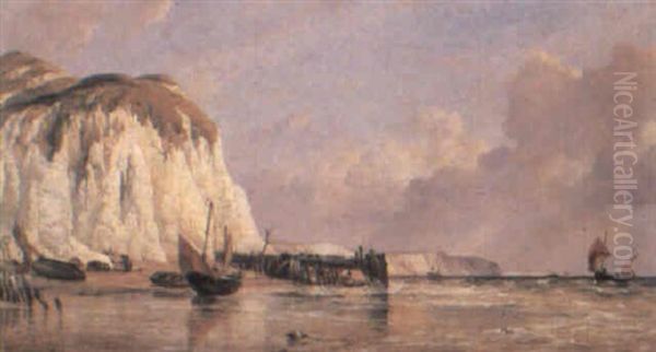 The White Cliffs With Fishing Craft Oil Painting by Edward William Cooke