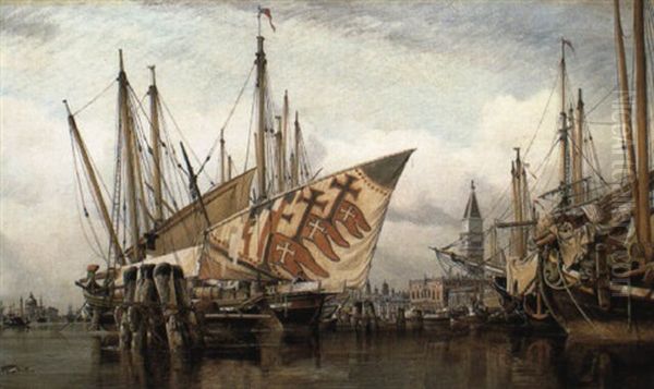 Shipping Anchored In The Venetian Lagoon Oil Painting by Edward William Cooke