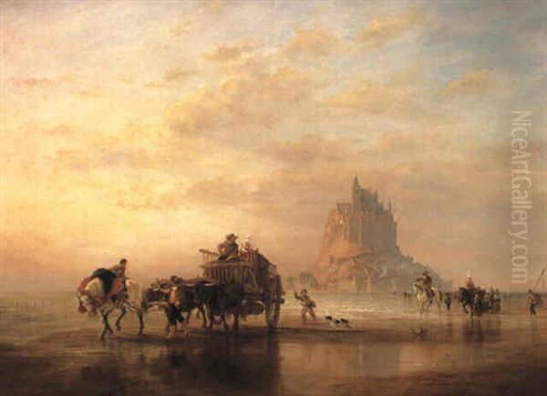 Mont St. Michel, Peasants Returning To Pontorson Oil Painting by Edward William Cooke