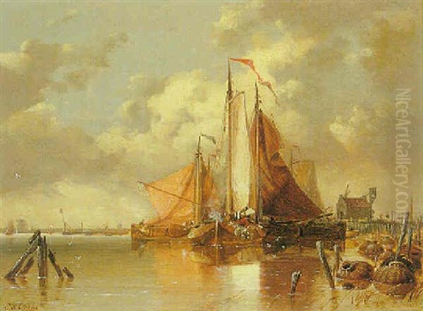 Dutch Fishing Boats Oil Painting by Edward William Cooke