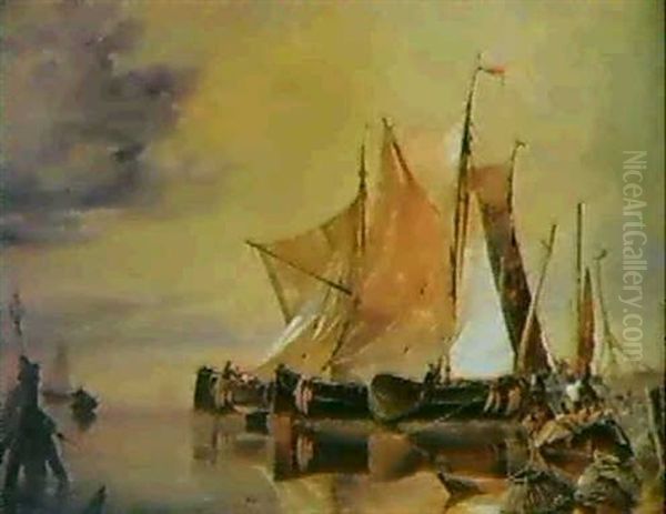 Dutch Boats In A Calm, Evening Oil Painting by Edward William Cooke