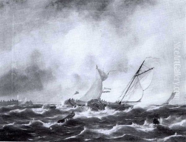 Offshore Shipping In A Strong Breeze Oil Painting by Edward William Cooke