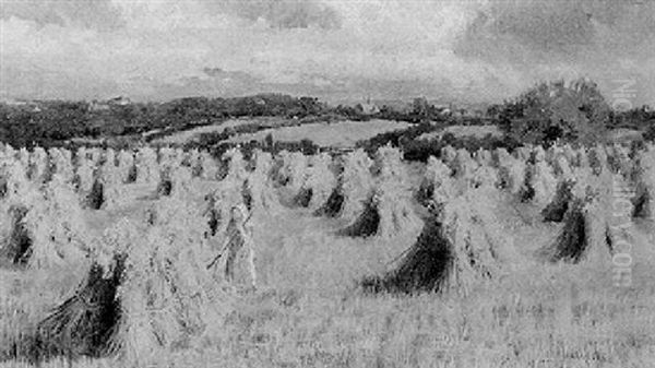 A Cheshire Cornfield Oil Painting by Isaac Cooke