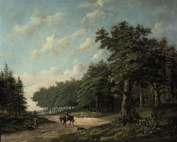 Figures Conversing On A Forest Path Oil Painting by William Cooke