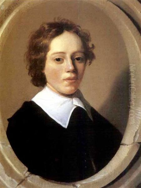 Portrait Of A Young Boy, Wearing A Black Coat And A White Collar Oil Painting by Jan Daemen Cool