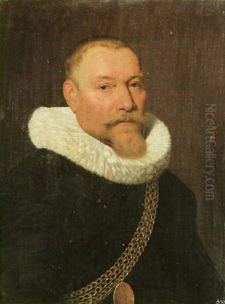 Portrait Of A Gentleman Wearing Black And A Gold Chain Of Office Oil Painting by Jan Daemen Cool